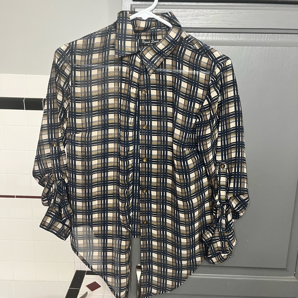 Semi sheer plaid quarter sleeve